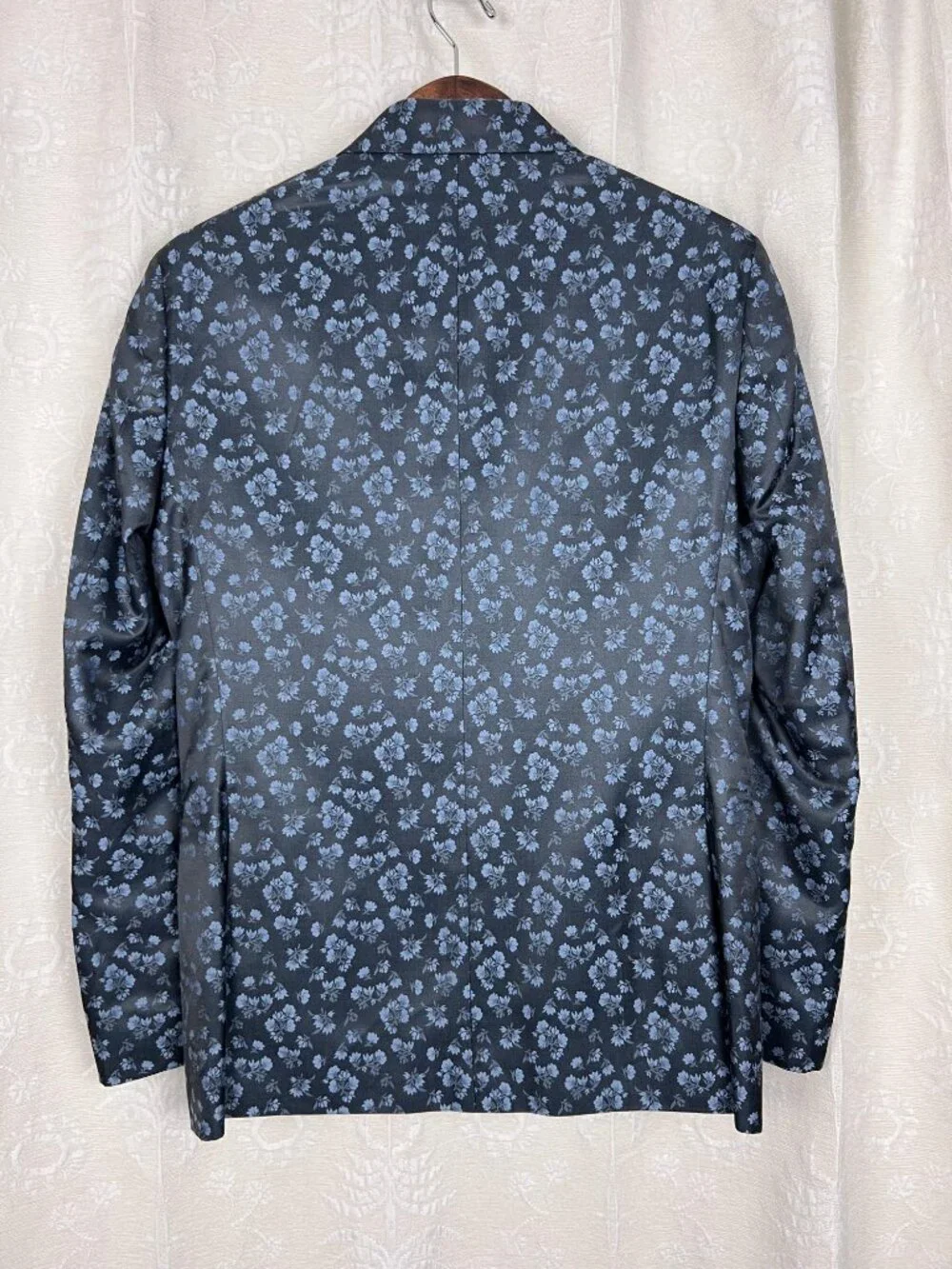 Egara slim fit dinner jacket jacquard blue floral satin 38R 2-button suit blazer